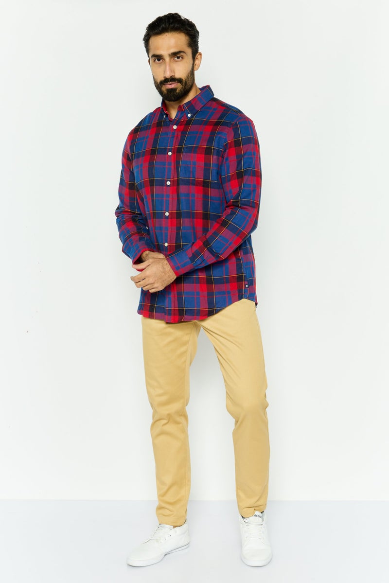 Chaps Men Regular Fit Checkered Long Sleeves Casual Shirt, Red Combo - Image 4